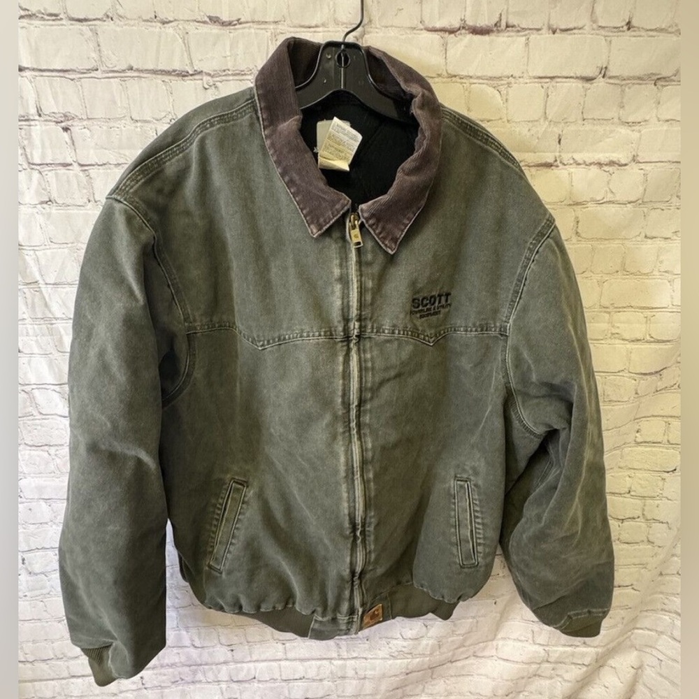 Carhartt Green Moss Quilted Lined Canvas Jacket Size 3XL Tall *work Logo Stitch*